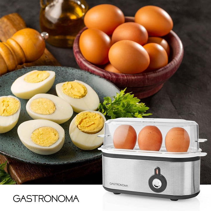 Gastronoma Eierkocher - Eierkocher 3 Eier - Egg Cooker mit Timer - Edelstahl - Silber Schwarz / Edel