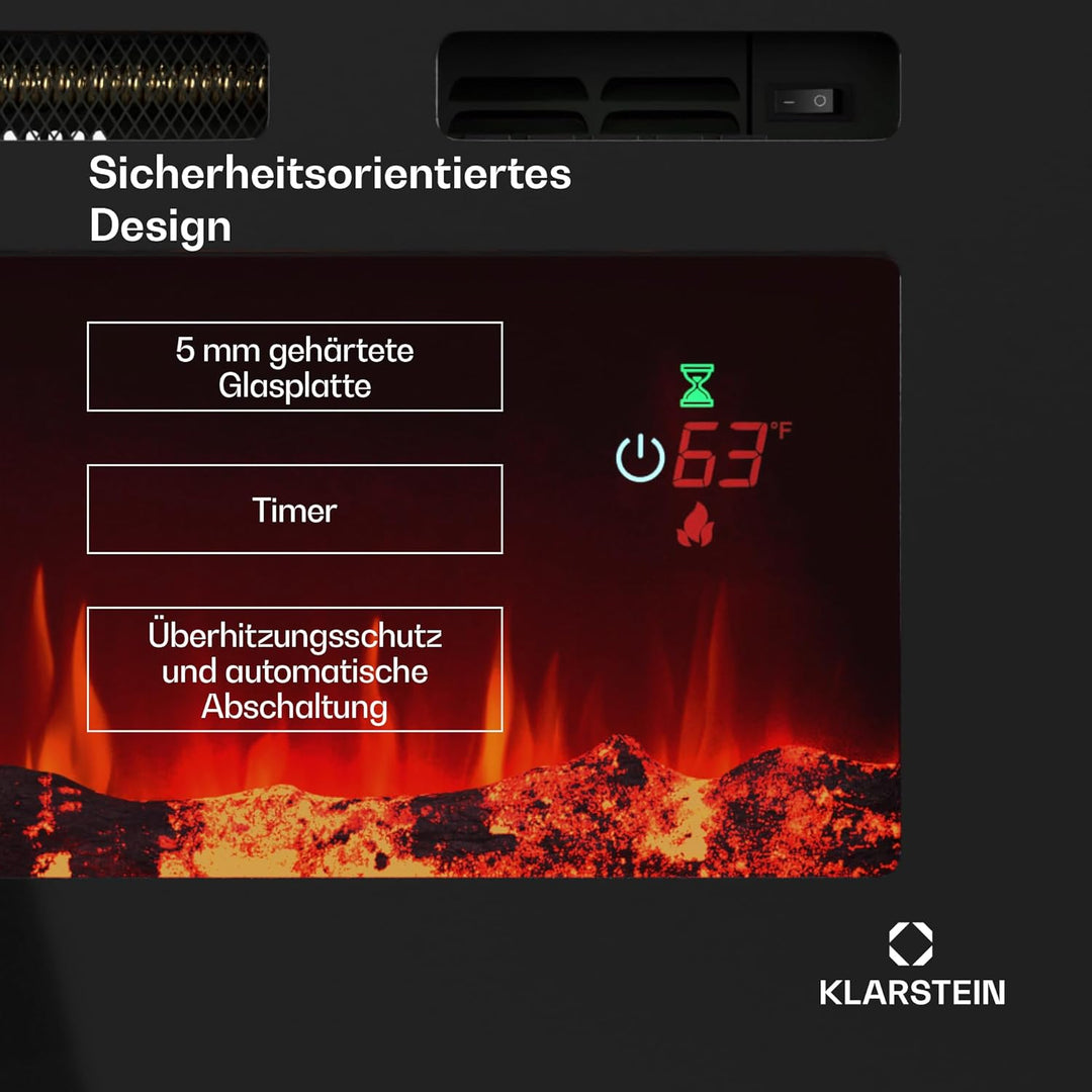 Klarstein Galeras Smart Elektrokamin - 1800 W Heizleistung, Realistische LED-Flammen, App & Fernbedi