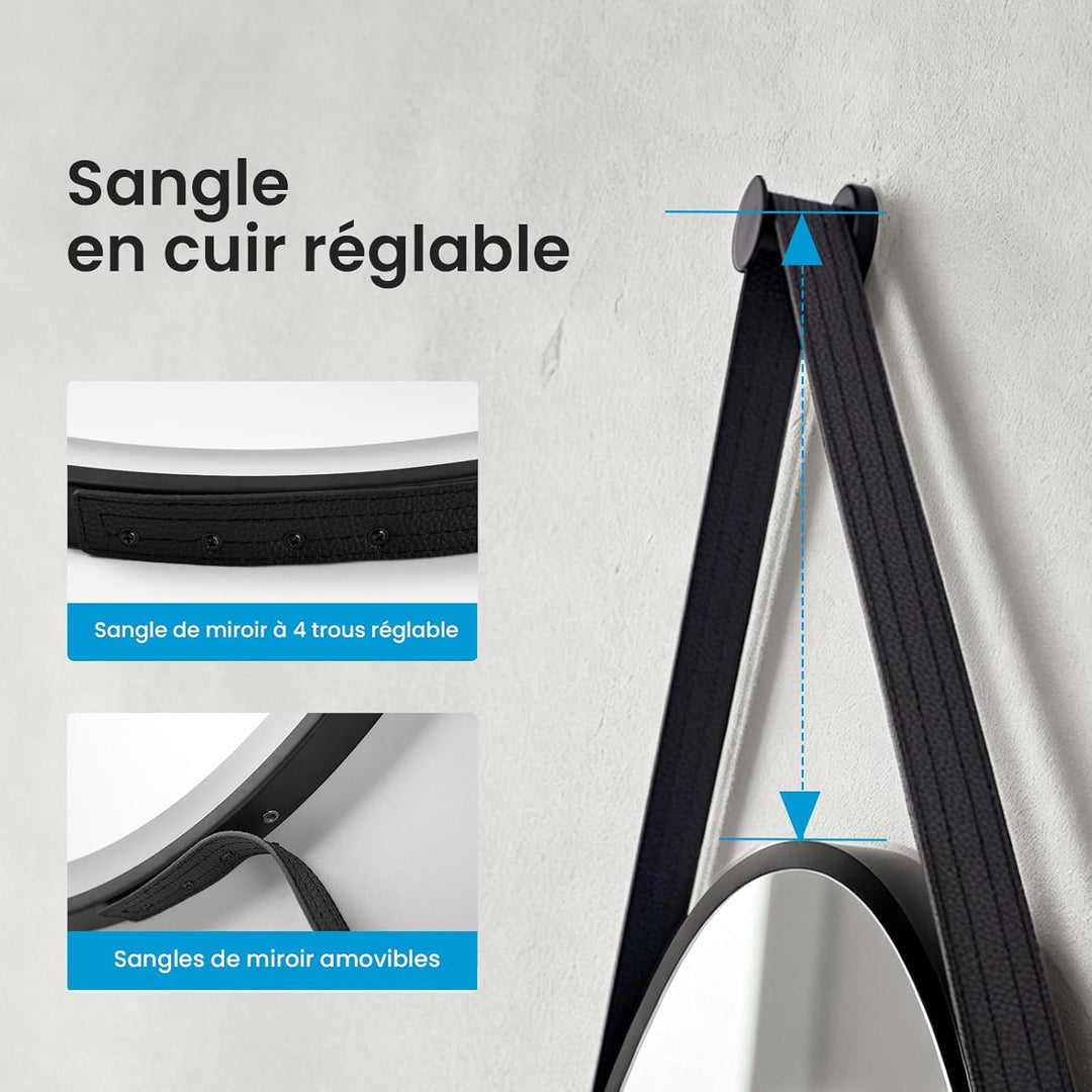 Heilmetz Spiegel Rund Schwarz Φ60cm – Runder Wandspiegel mit Metallrahmen & abnehmbarem Band, für Ba