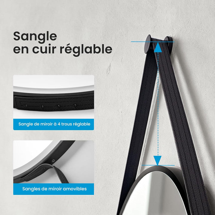 Heilmetz Spiegel Rund Schwarz Φ60cm – Runder Wandspiegel mit Metallrahmen & abnehmbarem Band, für Ba