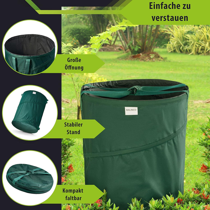 1x 170 Liter Pop-Up Gartenabfallsack Grün selbstaufstellend & stabil | Laubsack | Gartensack | Garte