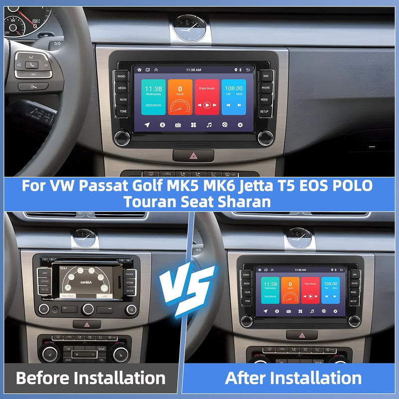 Podofo Autoradio für VW Golf 5 6 Seat Passat Polo Caddy Tiguan Touran mit Wireless Carplay&Android A