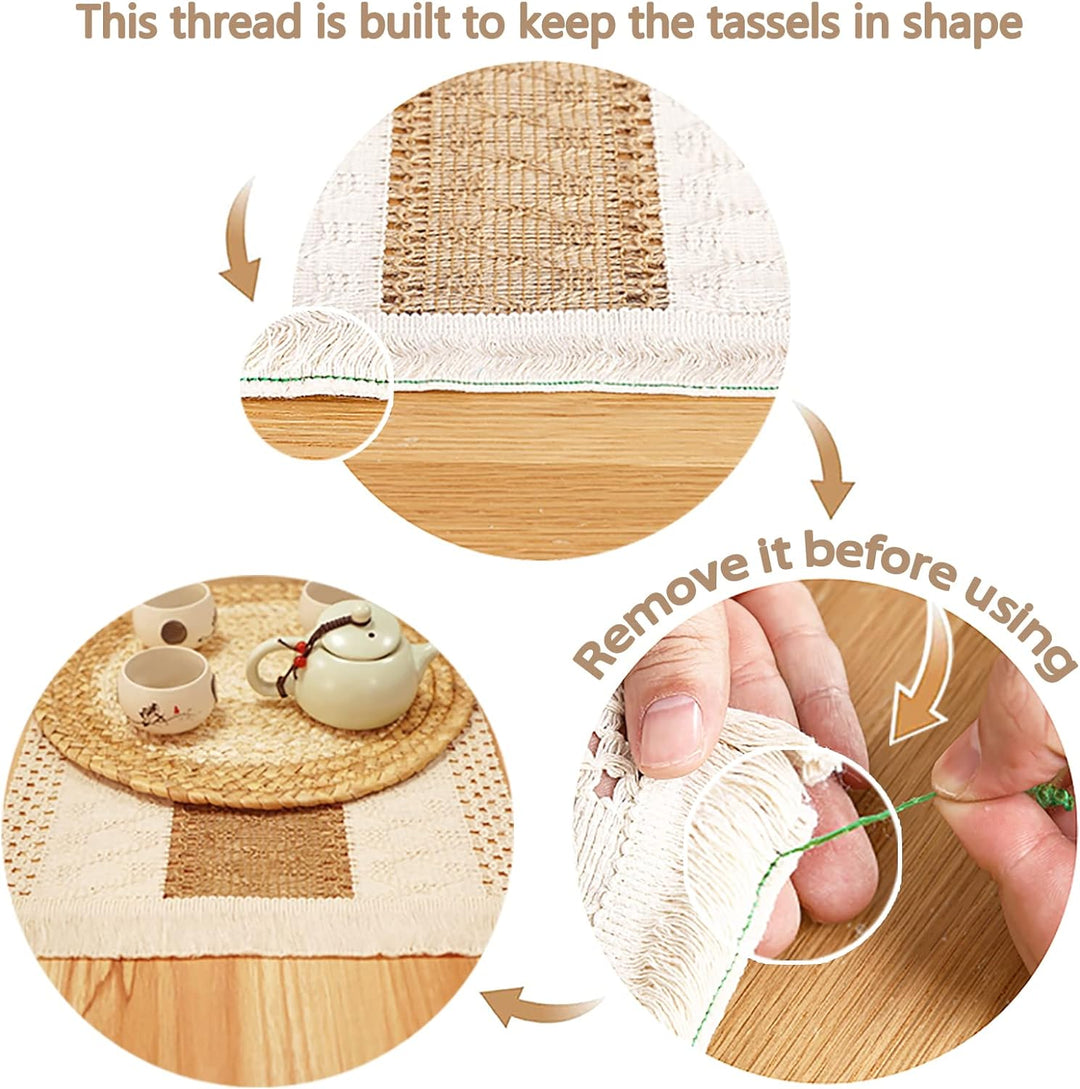 Zology Handgefertigte Boho Tischsets 4er Set - Natürliche Baumwolle Sackleinen und Wasser Stroh Gewe