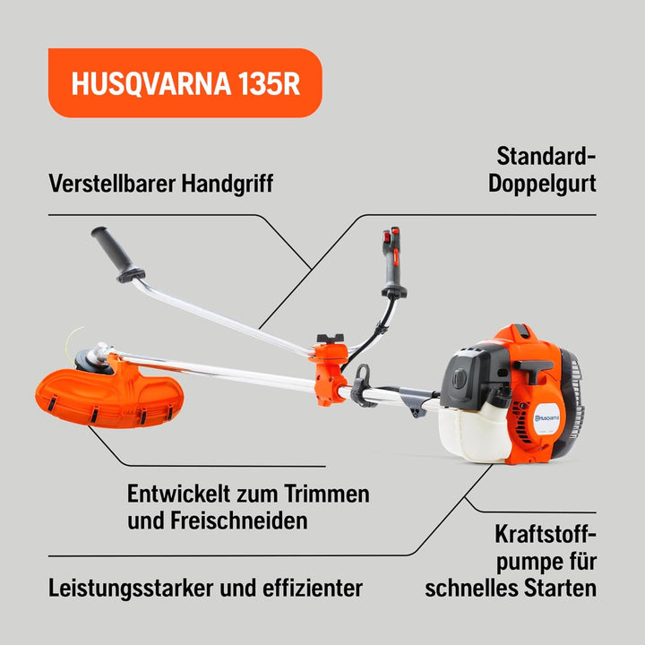 Husqvarna 135R Benzin-Freischneider mit Bullhorn-Griff – 34,6-cm³-X-Torq®-Motor, 47 cm Schnittbreite