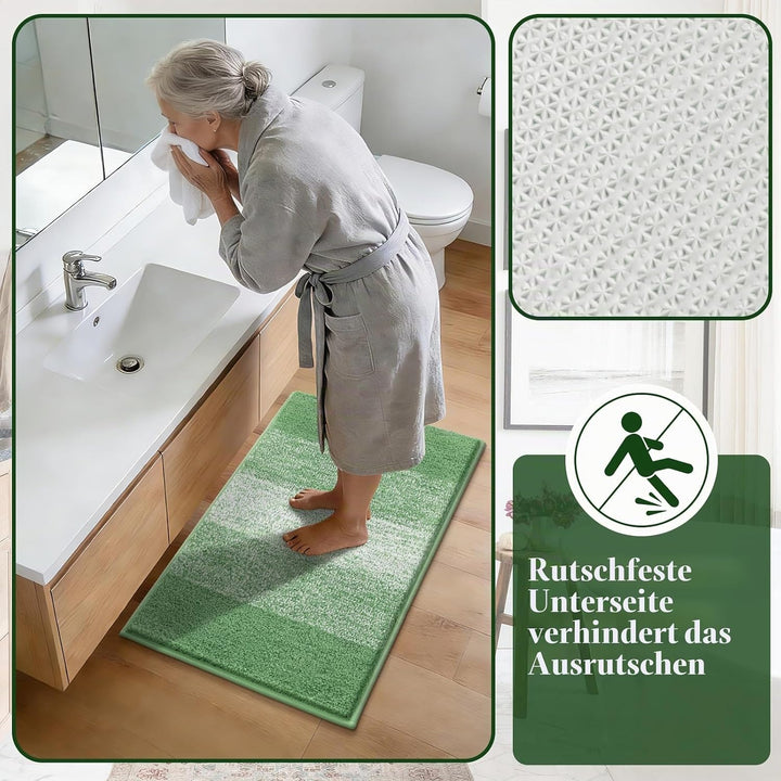 Enyhom Badematte rutschfest 60 x 90 cm, Weicher Dicker Grün Badezimmerteppich Waschbar Badteppich, S
