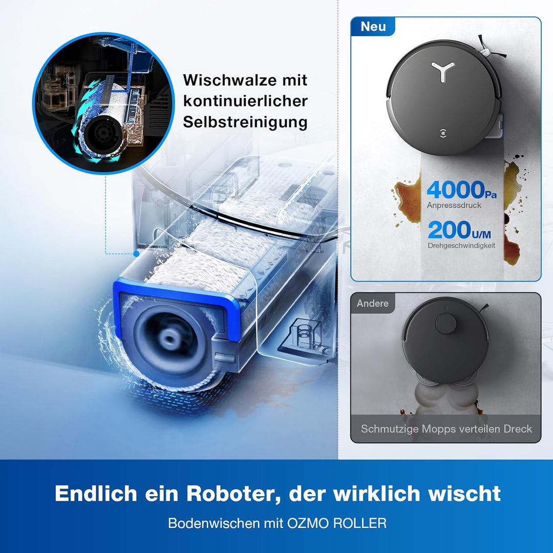 ECOVACS DEEBOT X8 OMNI Saugroboter mit Wischfunktion, 18.000 Pa, OZMO ROLLER Wischwalze mit kontinui