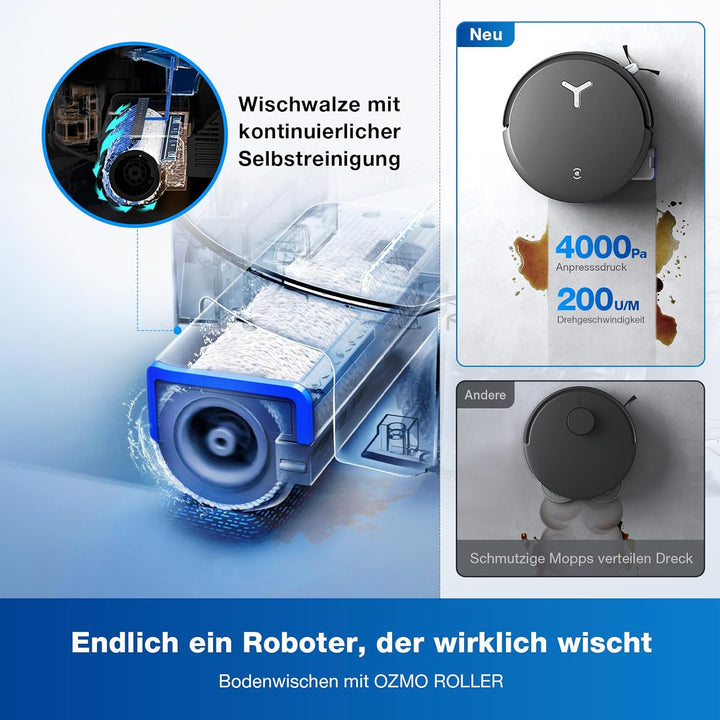 ECOVACS DEEBOT X8 OMNI Saugroboter mit Wischfunktion, 18.000 Pa, OZMO ROLLER Wischwalze mit kontinui