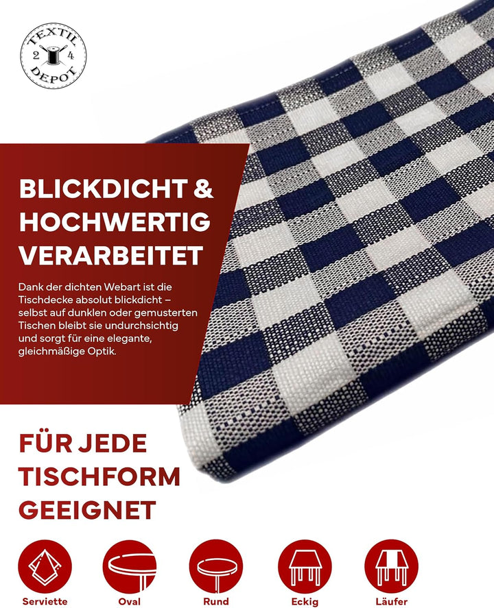 texpot Tischdecke 110 x 170 cm blau-weiss kariert aus Baumwolle 2 cm Karo