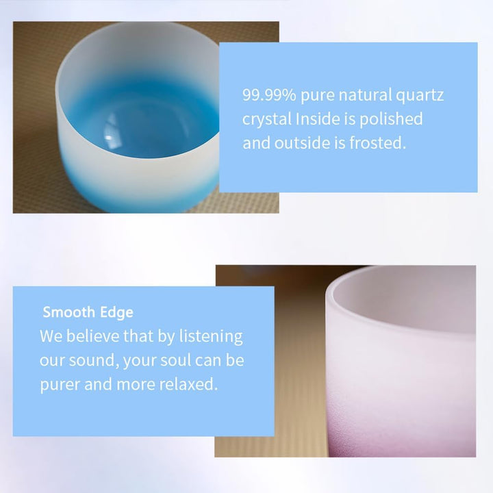 Hye-eun 432hz Kristall Klangschalen Set,6-12 Zoll Farbgradient Crystal Singing Bowl 7 chakren,Medita