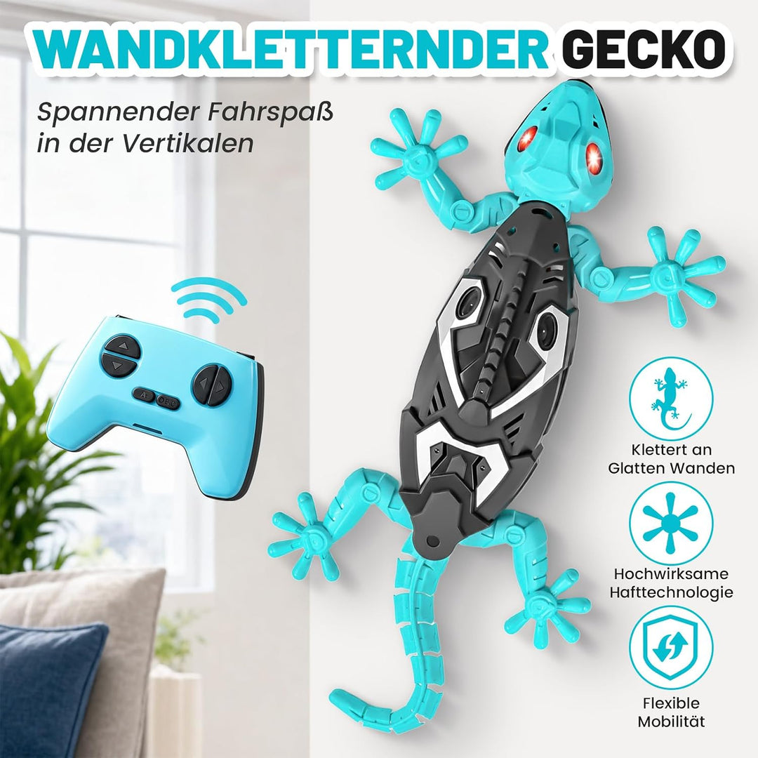 Skeufy Gecko Wandflitzer, Gecko Ferngesteuert mit 360° Drehung &amp; LED-Augen, Wiederaufladbares Gecko