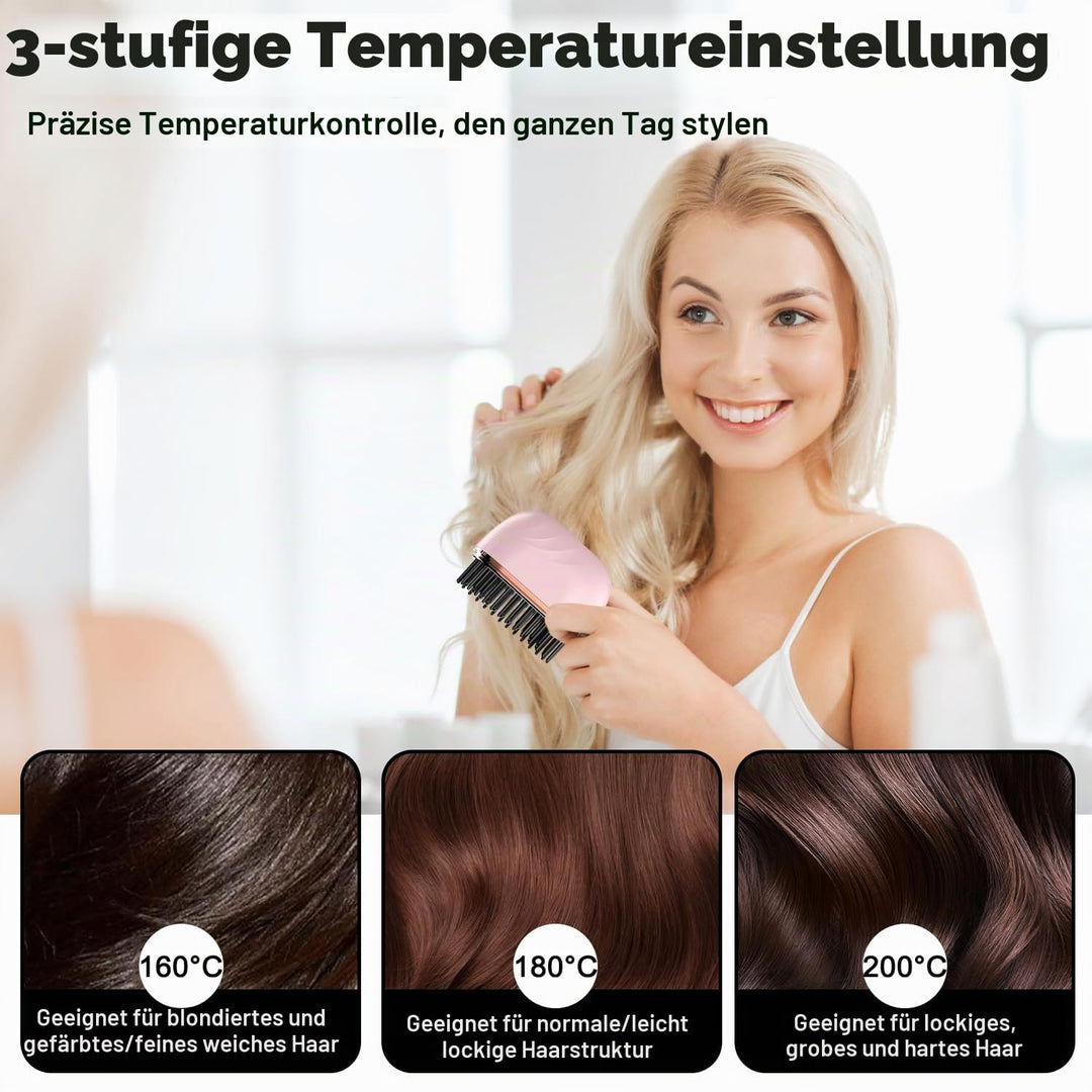 Mini Glättbürste Kabellos, 2026 Neu Haarglätter Bürste, Mini Tragbare Bürste Glätten, Kabe-llose Glä