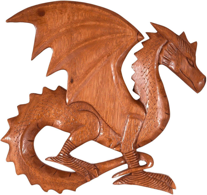 Windalf Wandbild TIAMA 28 cm Holzdrache Rechts schauend Handarbeit aus Holz
