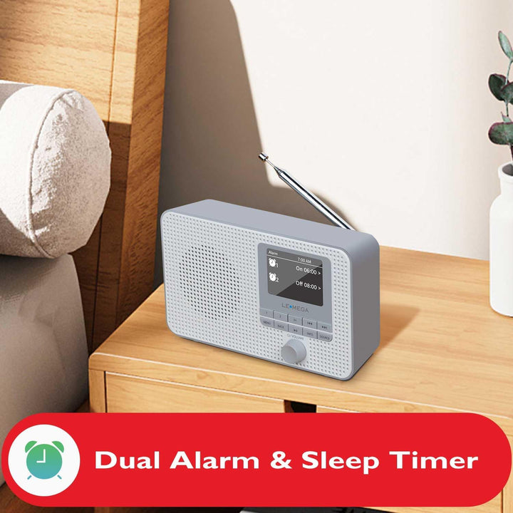 LEMEGA IR1 Tragbares WiFi Internetradio,DAB/DAB+/FM Digitalradio,Bluetooth,Doppelwecker,Schlaf-Snooz