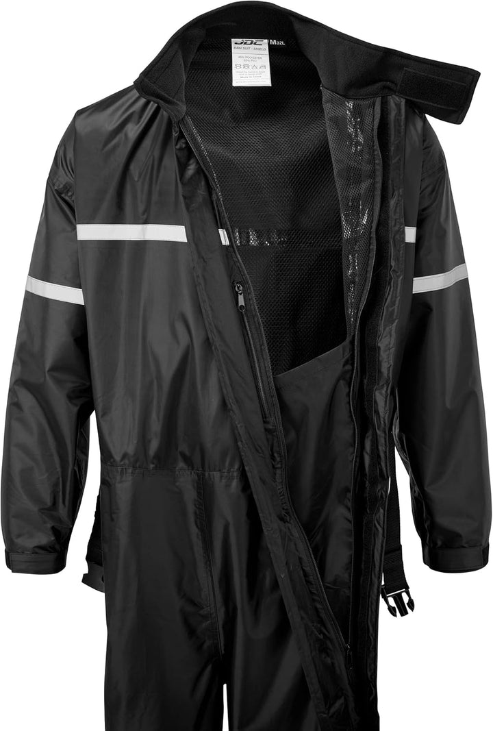 JDC Motorrad Kombi - Regenkombi - 1-Stück - Wasserdichter Regenschutz - Shield - Schwarz - M - Länge