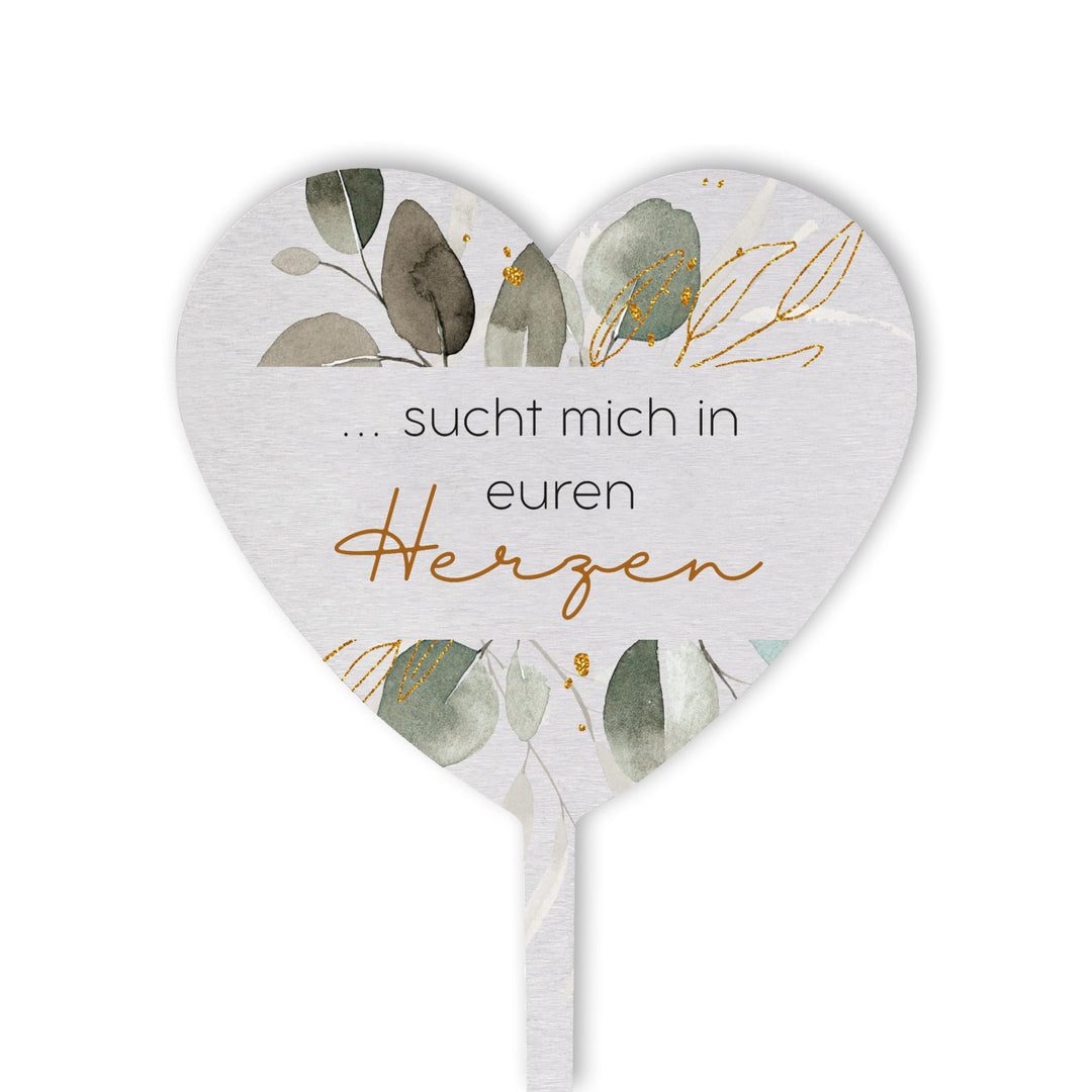 Dolorino Grabstecker Edelstahl Herz mit Spruch | sucht Mich in euren Herzen | Grabschmuck | in Liebe