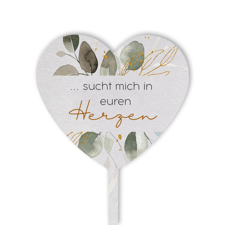 Dolorino Grabstecker Edelstahl Herz mit Spruch | sucht Mich in euren Herzen | Grabschmuck | in Liebe