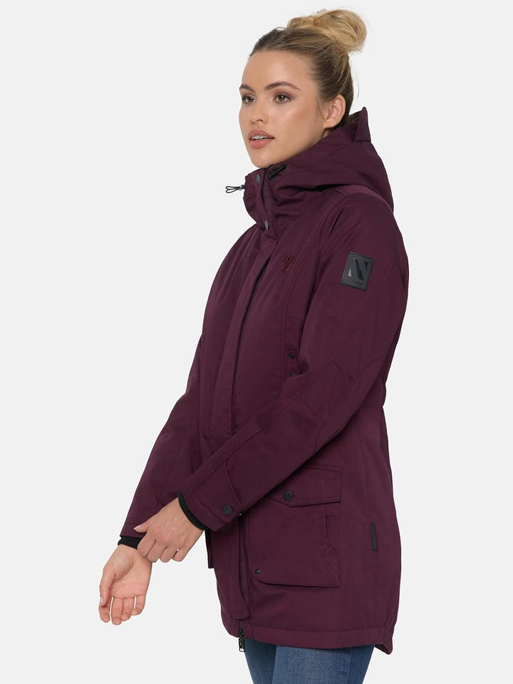 Navahoo Damen Übergangsjacke Warmer Kurzmantel Regenjacke mit Kapuze Brinjaa XS-XXL S Wine, S Wine