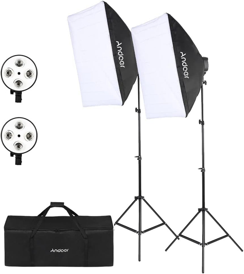 Softbox Set Fotostudio, Andoer Softbox Beleuchtungsset, 2 x 50 x 70cm Softbox mit 2 x 4in1 Lampenfas