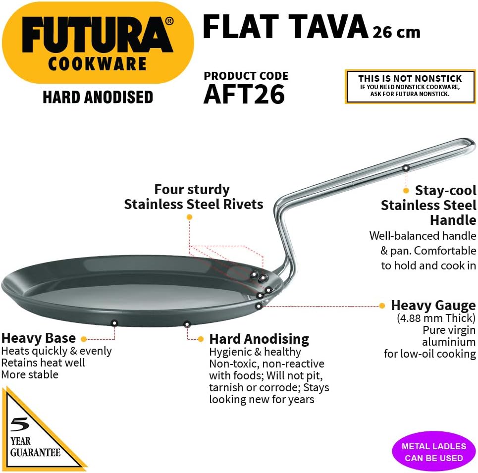 FUTURA Tava-Grillplatte, harteloxiert, flach, 25,4 cm, 4,88 mm, mit Stahlgriff, schwarz 10-inch, 10-