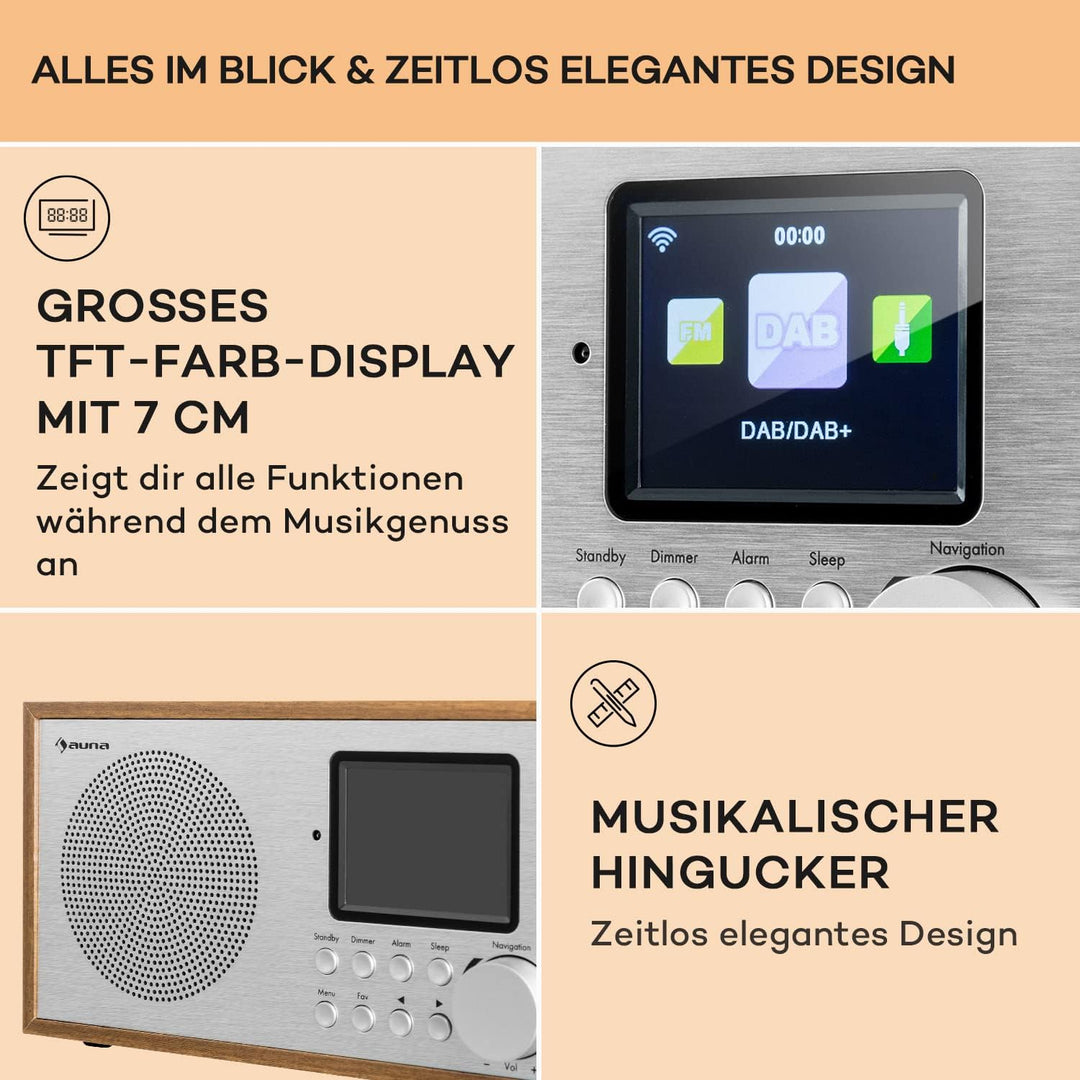 Auna Radio, Tragbares Internetradio, DAB Radio mit Bluetooth, DAB/DAB+/FM Radio mit Stereo-Lautsprec