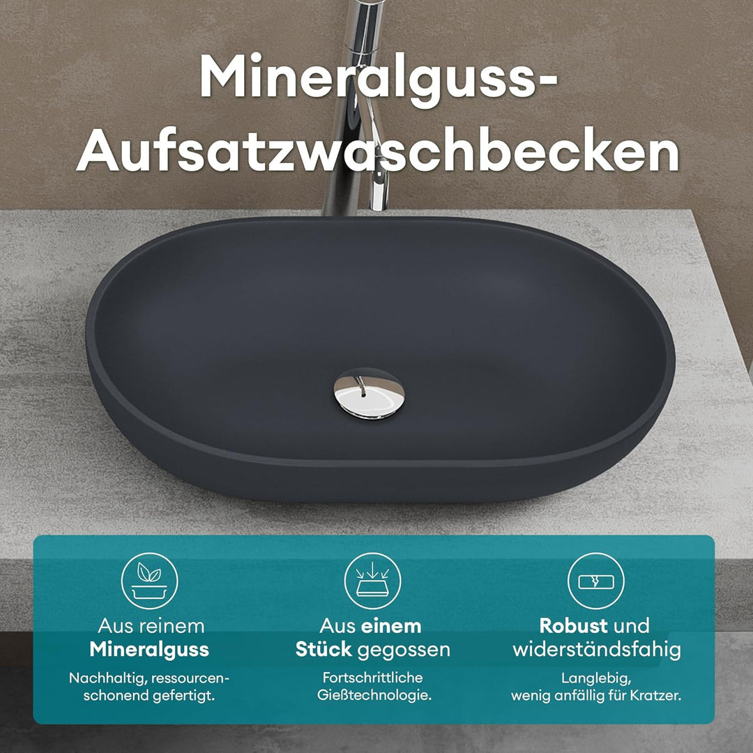 Mai & Mai Aufsatzwaschbecken Col808 in Anthrazit Matt Waschschale Waschbecken aus Gussmarmor, Anthra