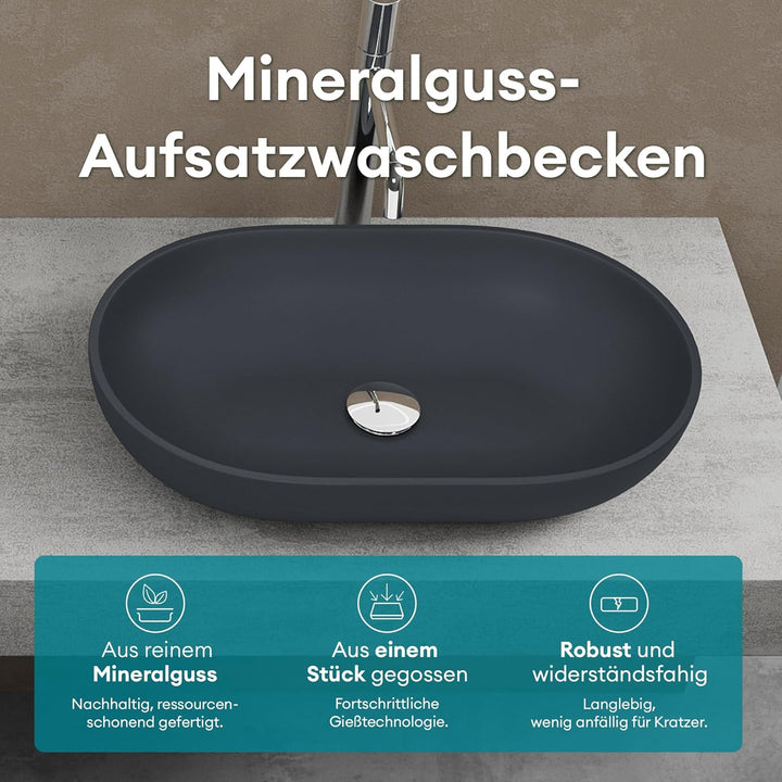 Mai & Mai Aufsatzwaschbecken Col808 in Anthrazit Matt Waschschale Waschbecken aus Gussmarmor, Anthra
