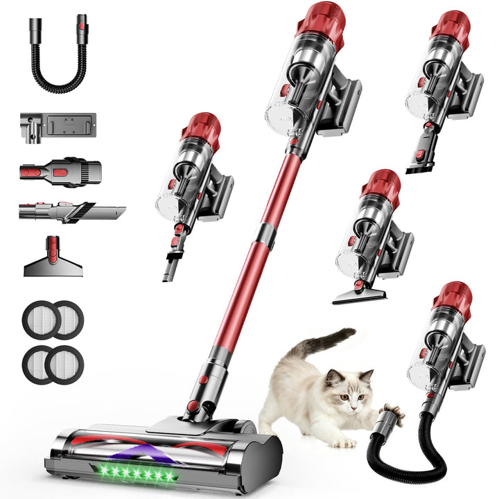 Akku Staubsauger, 65kPa/70Min Staubsauger kabellos, 1.8L Staubbehälter, 8-stufiges Filtersystem, LED