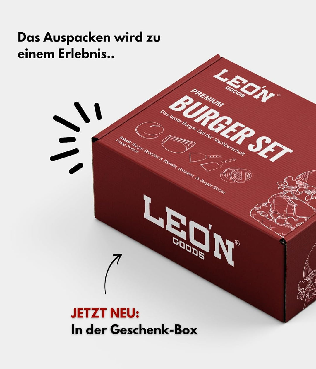 Smash Burger Set [ Edelstahl ] Das Beste Burger Set - Buchenholzgriff und Edelstahl. Hochwertiges Bu