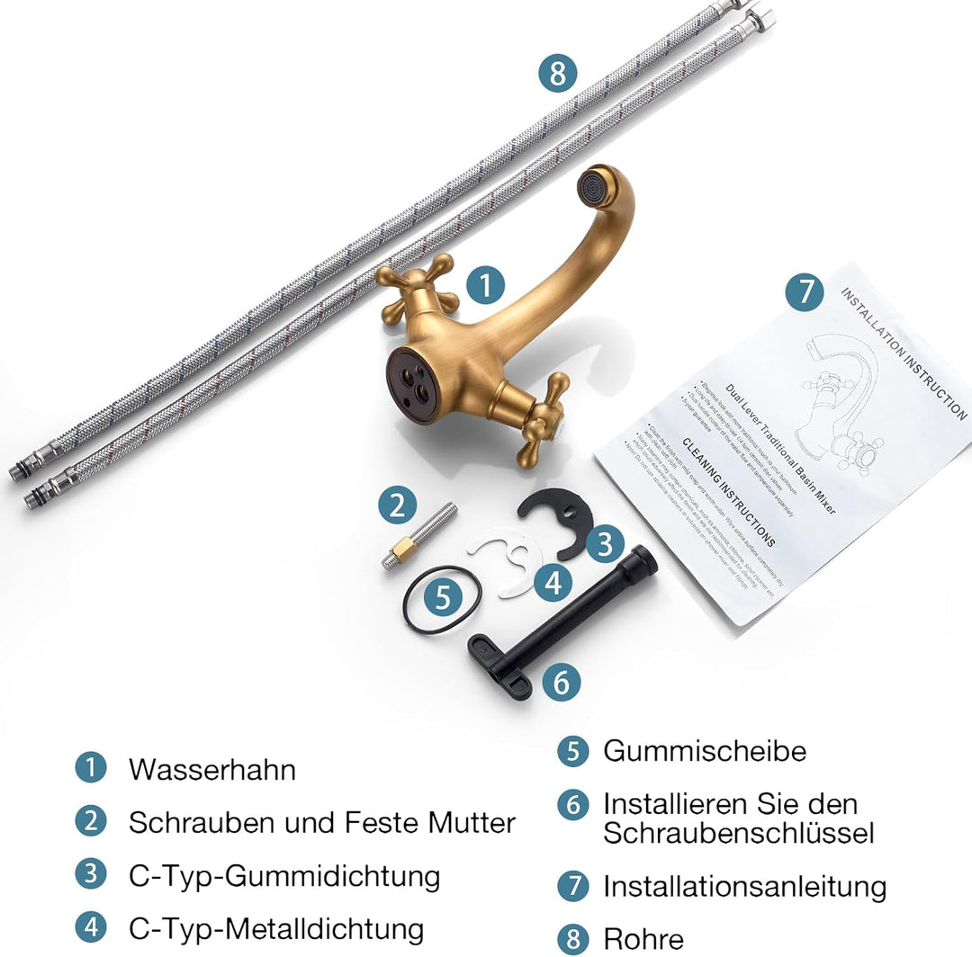 Wasserhahn Bad Antik, Waschtischarmatur Retro Armaturen Waschbecken Mischbatterie Zwei Griffe, Armat
