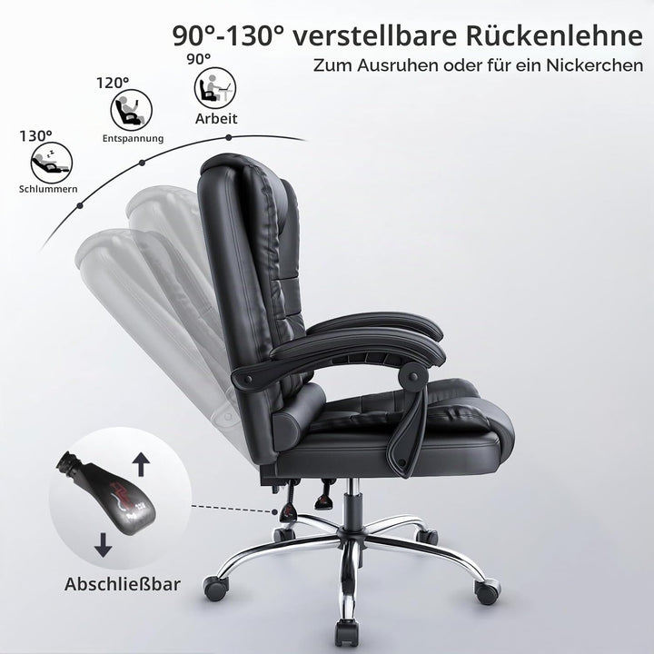 naspaluro Chefsessel Bürostuhl Ergonomischer PU-Leder Drehstuhl Hochlehner, Höhenverstellbarer Schre