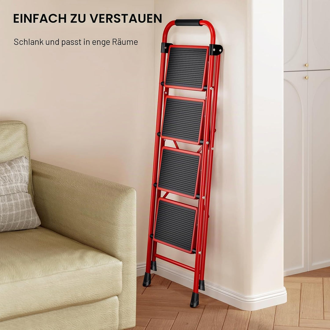 KINGRACK Stufen Leiter, Klappleiter mit Anti-Rutsch und breitem Pedal, Kleine Leiter mit Griff, Robu