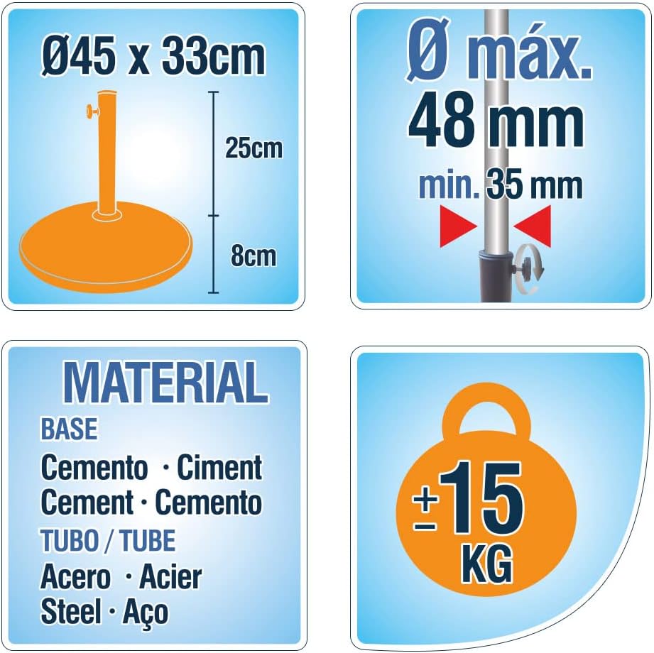 AKTIVE Halterung für Sonnenblende, Zement, Rohr mit Durchmesser 48 cm, 45 x 45 x 8 cm, 15 kg (COLORB