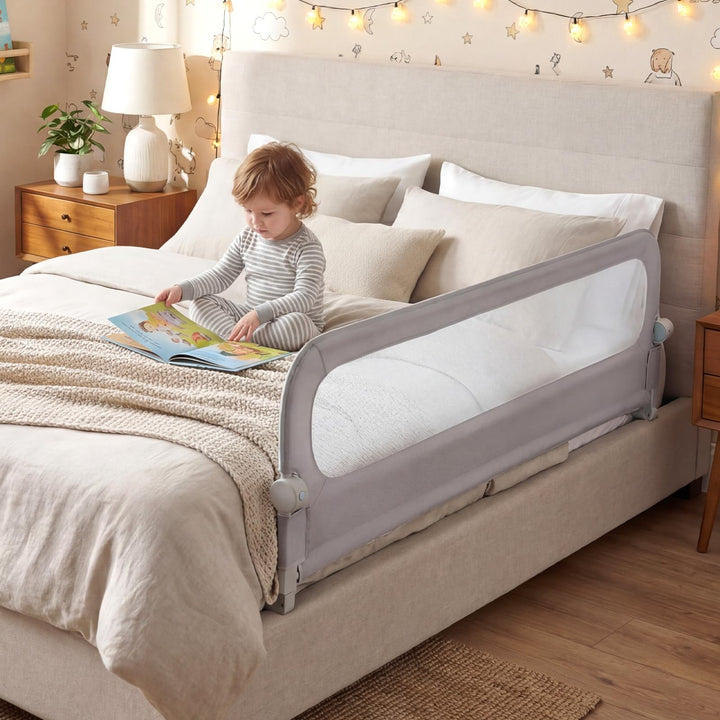 FANTASK Bettgitter klappbar, Kinderschutzgitter mit U-förmigem Gestell & Gurt, Bettschutzgitter mit