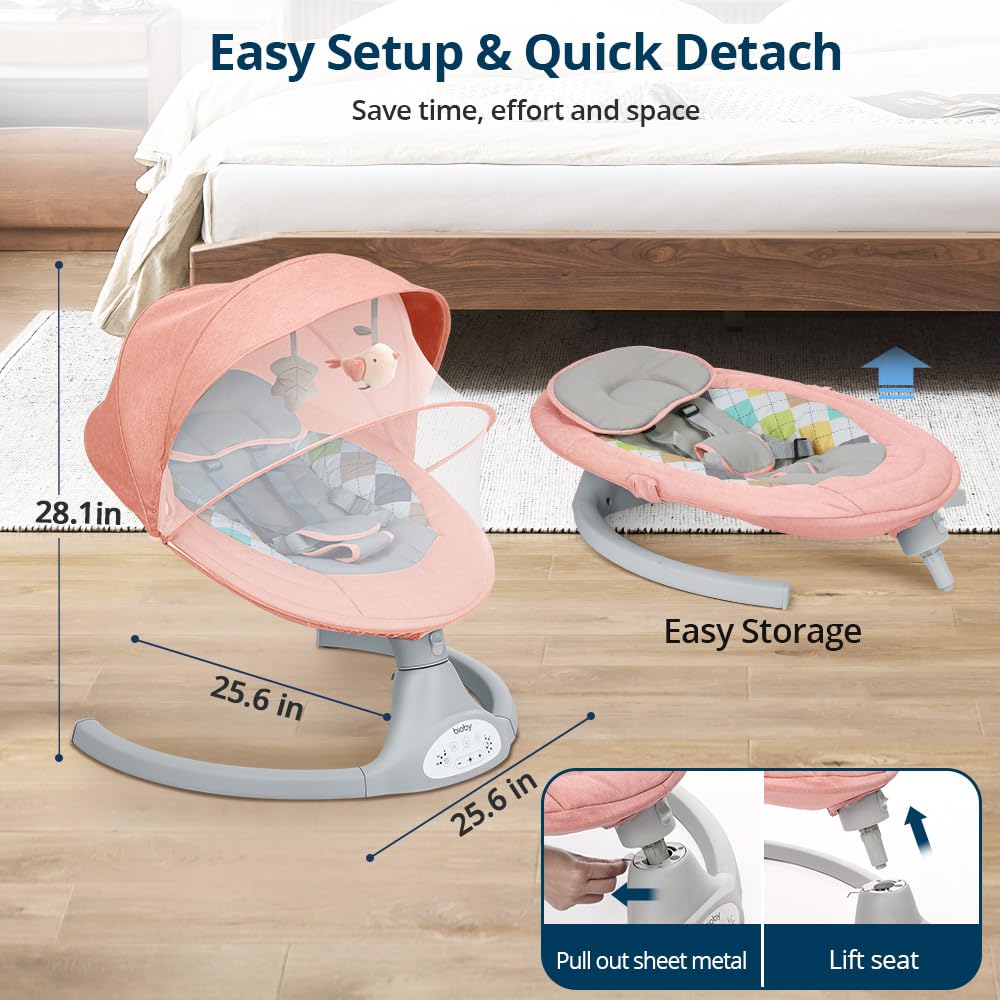 Bioby Babywippe Elektrisch mit 5 Natürlichen Schaukelgeschwindigkeiten, Bluetooth-Musik-Babywippe mi