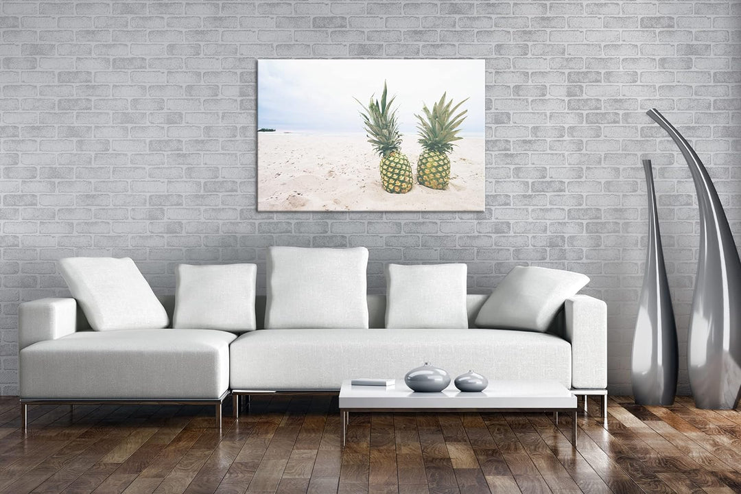 deyoli Ananas am Sandstrand Format: 60x40 als Leinwand, Motiv fertig gerahmt auf Echtholzrahmen, Hoc