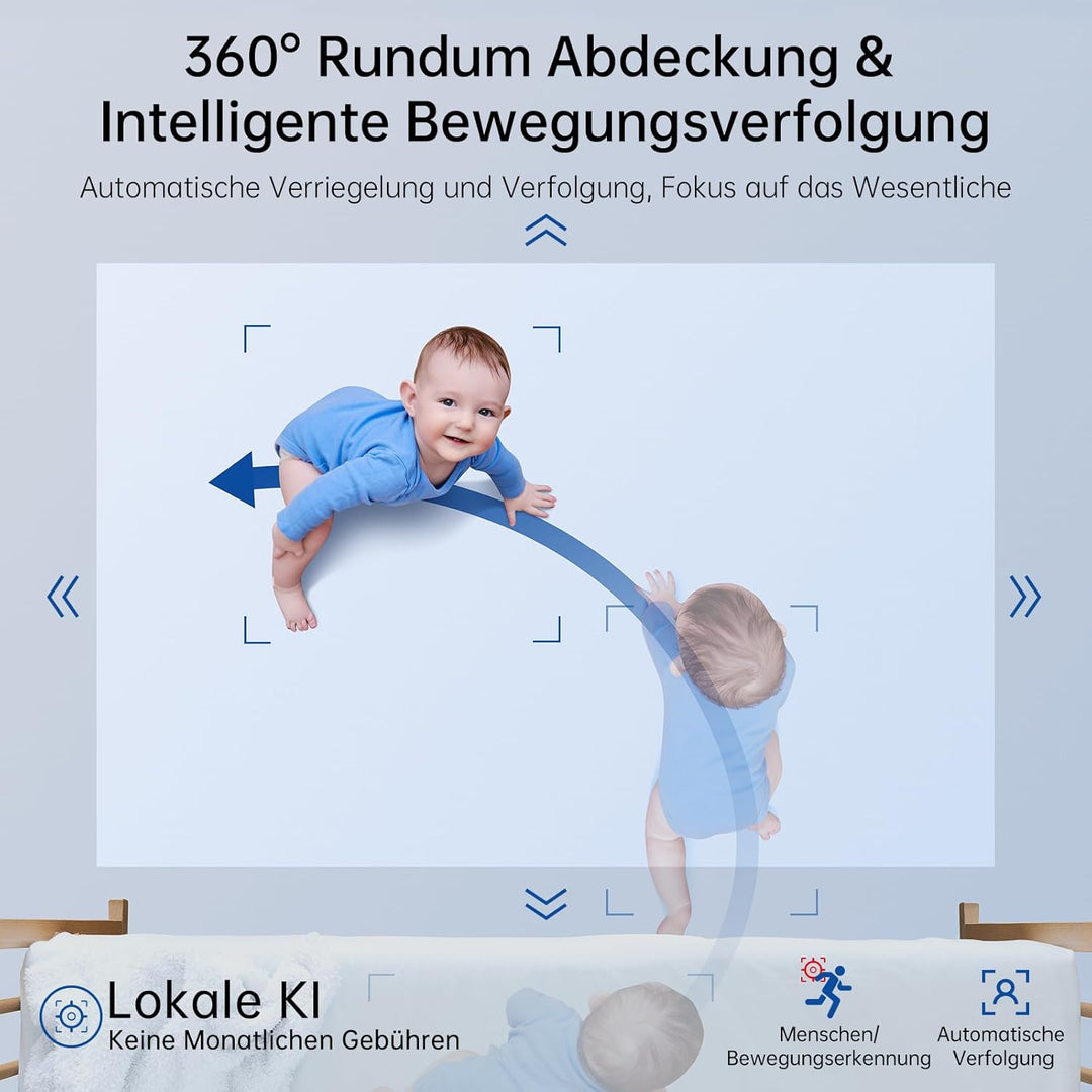 SYMYNELEC 2K 4MP Überwachungskamera Innen 360°, 5GHz/2,4GHz WLAN Überwachung mit KI Bewegungserkennu