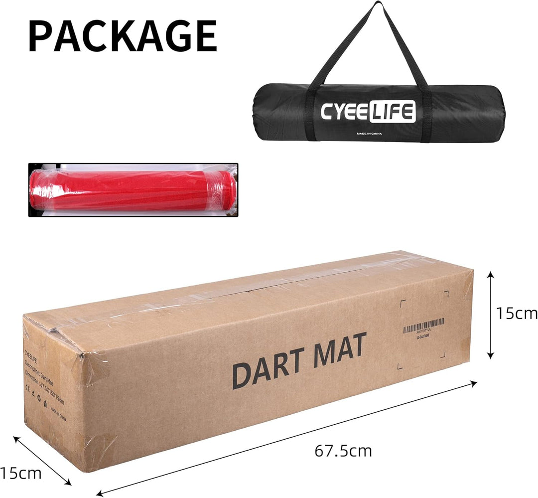 CyeeLife Dart Teppich mit Tragetasche,Dartpfeile Mat Dartmatte 65 * 295cm für Steel und Soft Darts Z