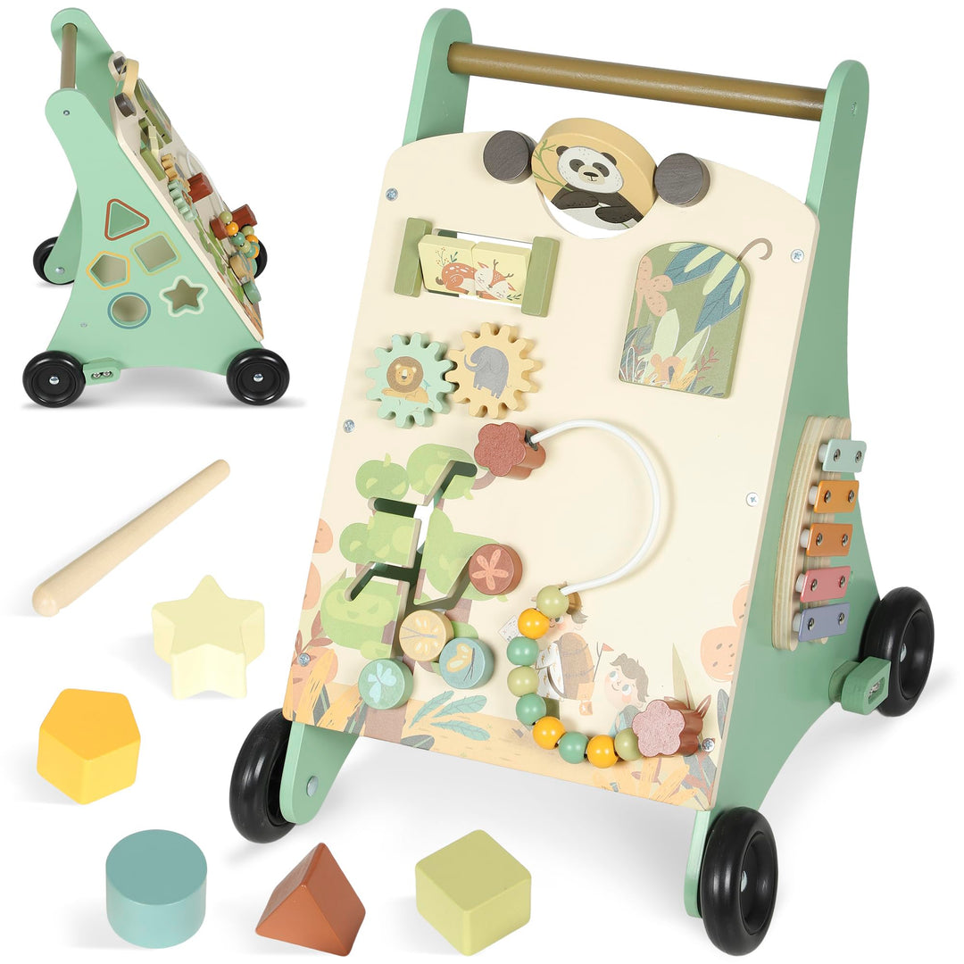 AIYAPLAY Lauflernwagen Holz Montessori Lauflernhilfe Xylophon Grün