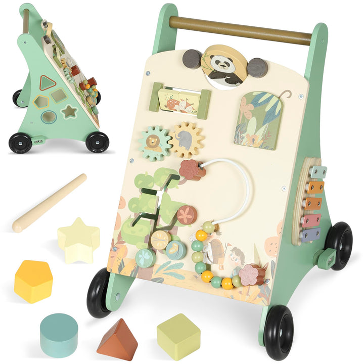 AIYAPLAY Lauflernwagen Holz Montessori Lauflernhilfe Xylophon Grün