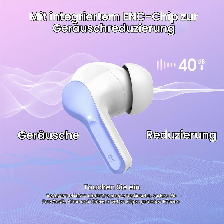 Bluetooth Kopfhörer, Kopfhörer Kabellos Bluetooth 5.4 In Ear, 4 ENC Noise Cancelling Mic Ohrhörer, H