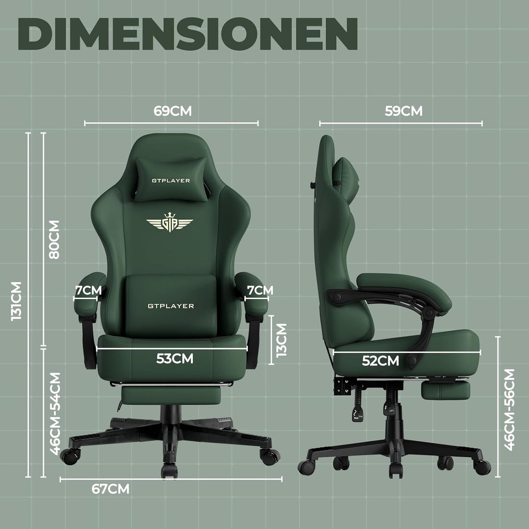 GTPLAYER Gaming Stuhl, Atmungsaktiver Bürostuhl, bürostuhl ergonomisch, Hochwertiger - Kunstleder, E