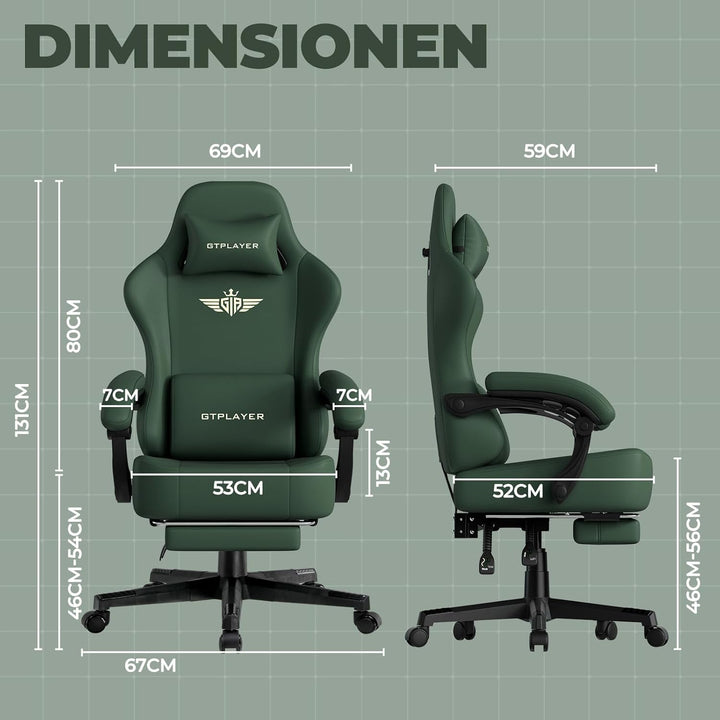 GTPLAYER Gaming Stuhl, Atmungsaktiver Bürostuhl, bürostuhl ergonomisch, Hochwertiger - Kunstleder, E