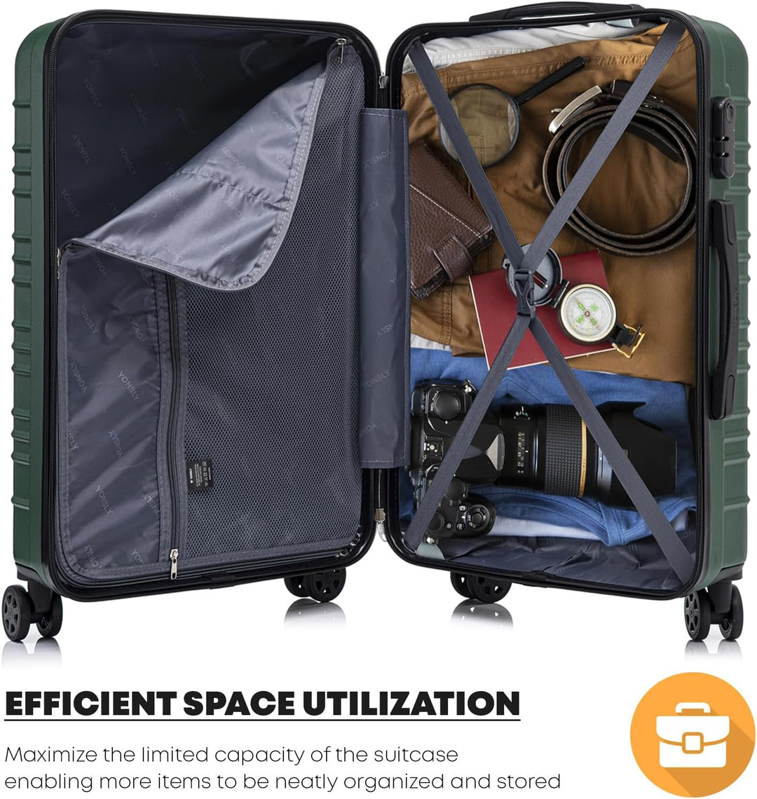 Koffer Suitcase L Dunkelgrün, Trolley Reisekoffer, Rollkoffer Handgepäck mit 4 Rollen 360°, Hartscha