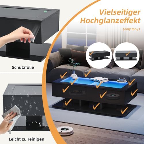 Merax Couchtisch 100 * 50 * 35cm, Hochglanz Sofatisch, Wohnzimmertisch mit Schubladen, Kaffeetisch m