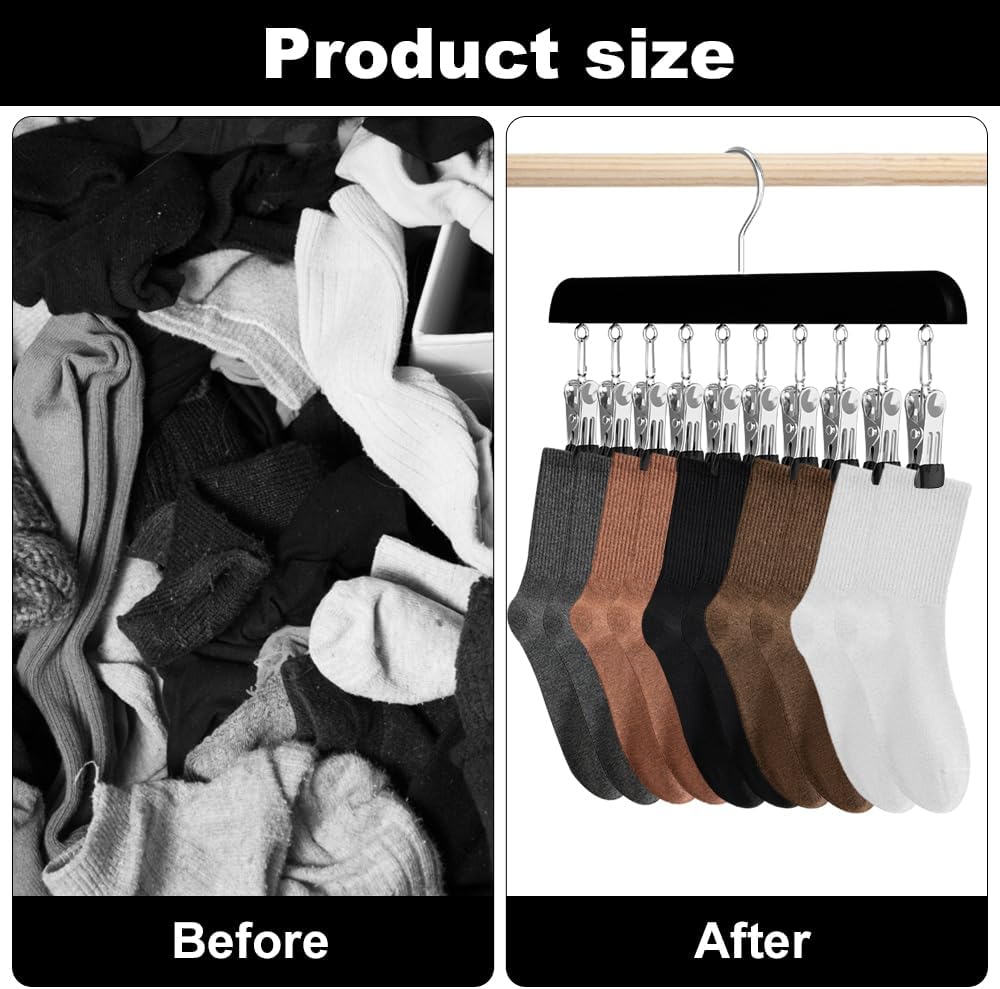 2 Stück Sockentrockner Wäscheständer aus Holz, Winddicht Trockengestell mit 10 Clips für Socken, für