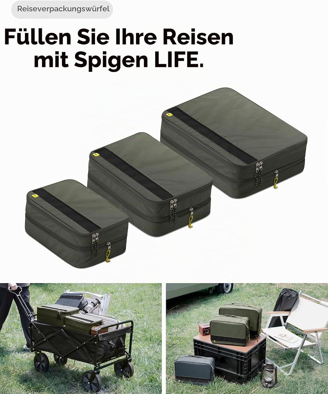 Spigen Life Packing Cube Packwürfel Koffer Organizer Set Packtaschen mit Kompression und Reissversch