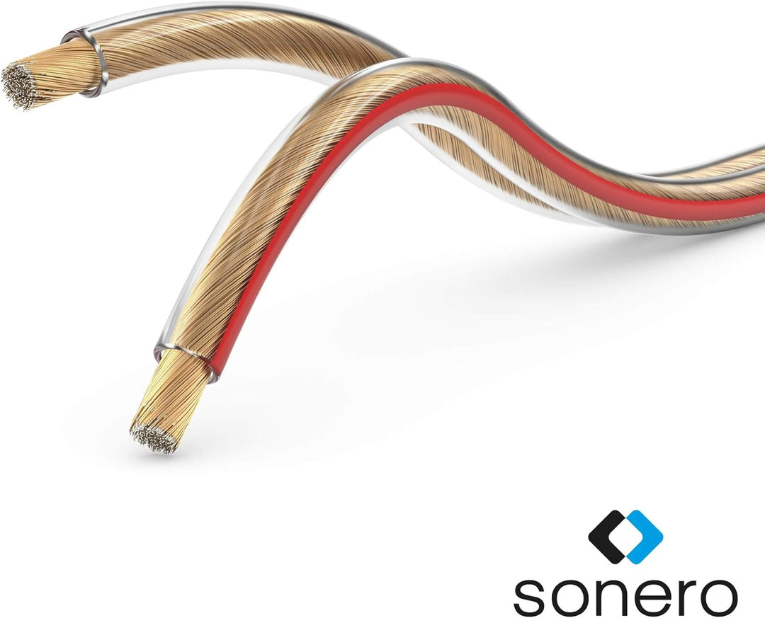 sonero® 50 Meter 2x2,50mm² CCA Lautsprecherkabel / Boxenkabel, Farbe: transparent 2x2,50mm² 50 m tra