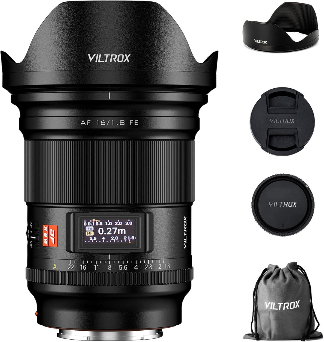 VILTROX AF 16mm F1.8 FE Objektiv für Sony E Mount, grosse Blende F/1.8 Vollformat-Weitwinkelobjektiv