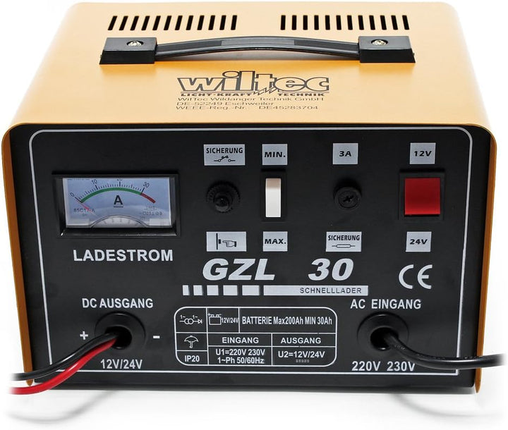 Wiltec Batterieladegerät 12V 24V 16A Batterie, Ladegerät für Motorräder, Kfz, LKW, Akkuladegerät WBL