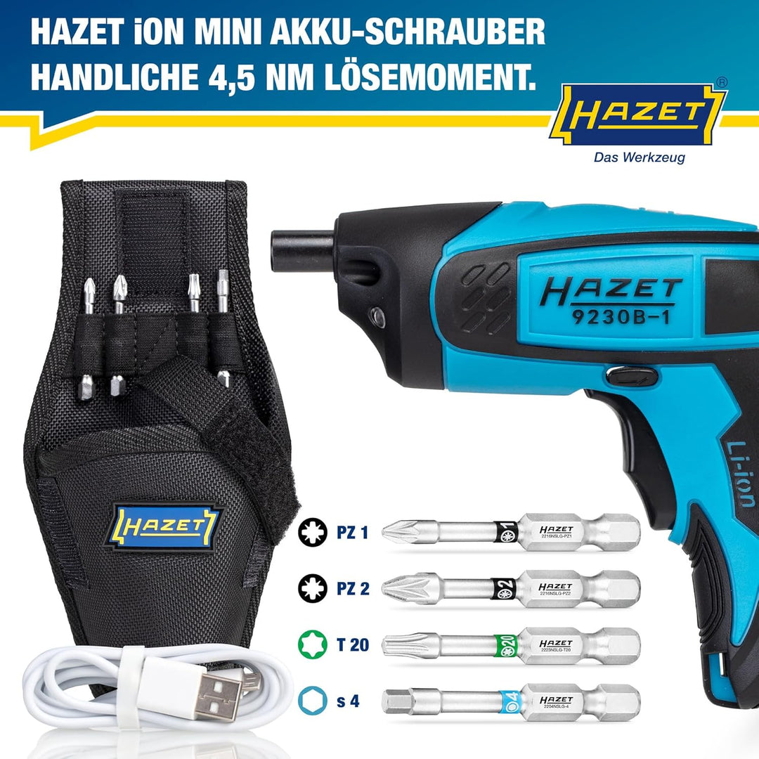 HAZET Mini Akku-Schrauber inkl. Holster 9230B-1 | Werkzeug zum An-/Abziehen von Bauteilen | einfach,